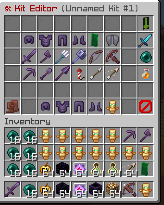 ApexPVP custom kit editor showing armour, weapons, consumables and inventory layout